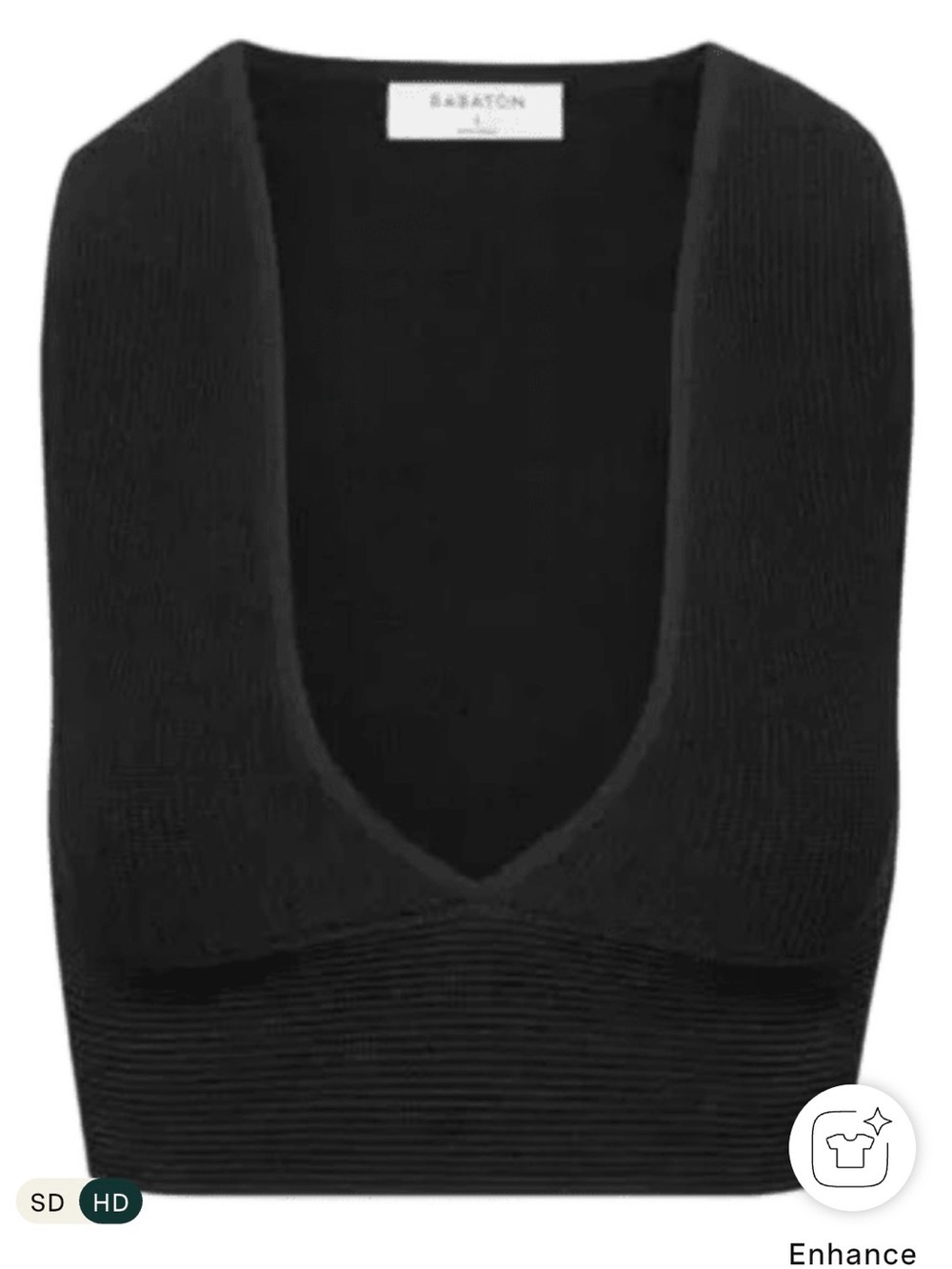 Babaton Black Ribbed Crop Tank Deep Plunge V-neck